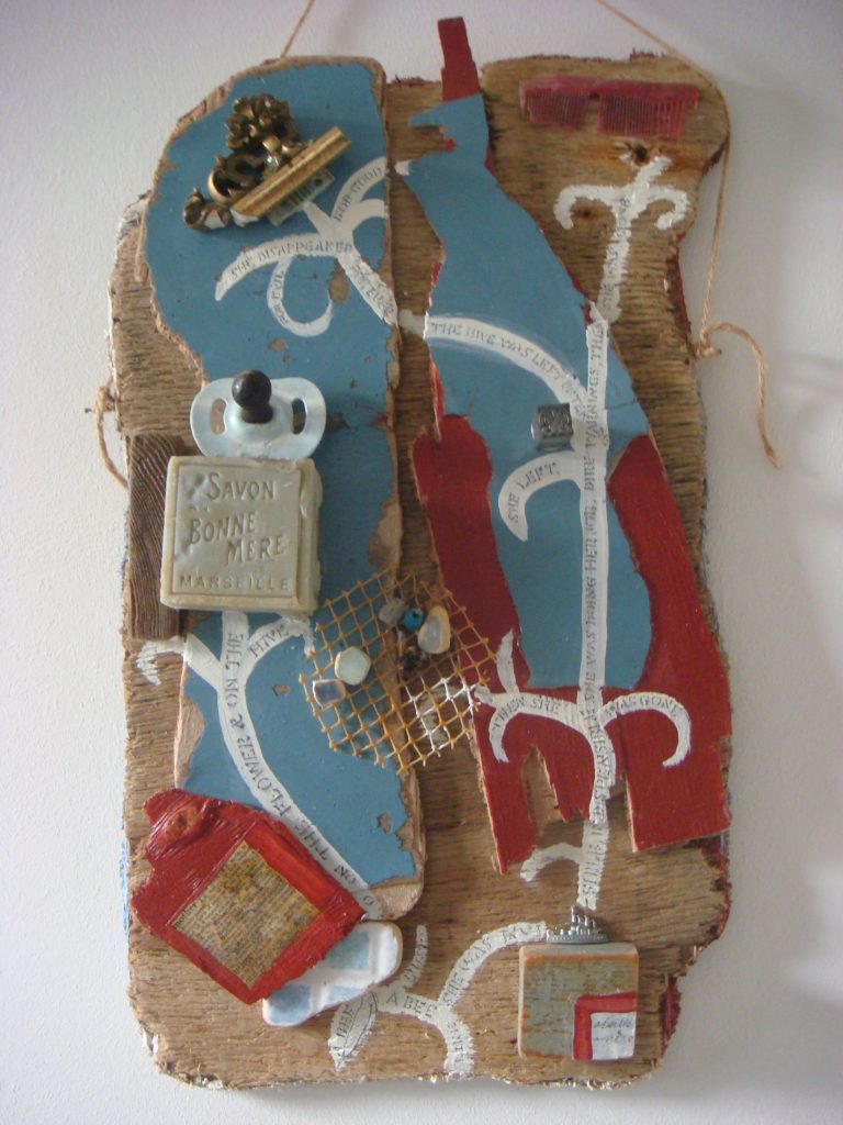 assemblage of small object with paint
