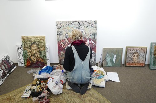 artist working at studio